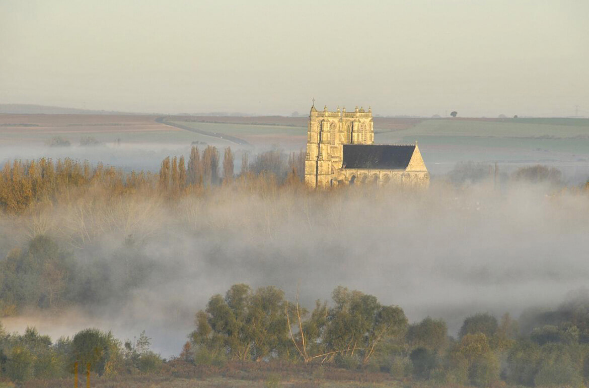 The abbatial in the morning mist
